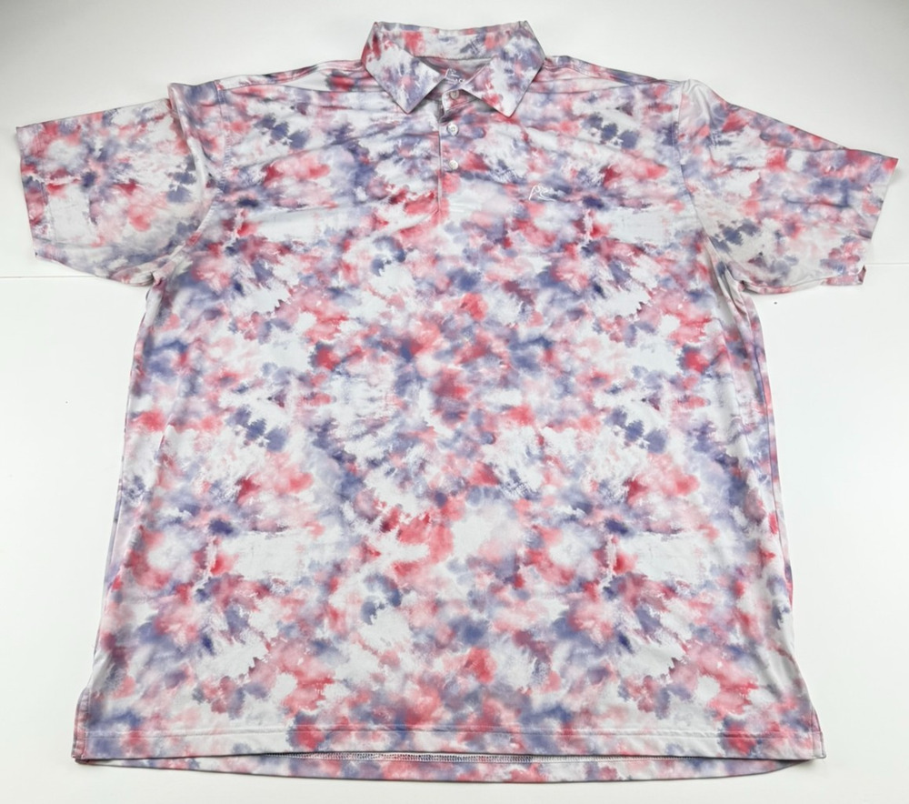Rhoback Men’s XXL The Joplin Tie Dye Performance Golf Polo Shirt USA Flag Ridge